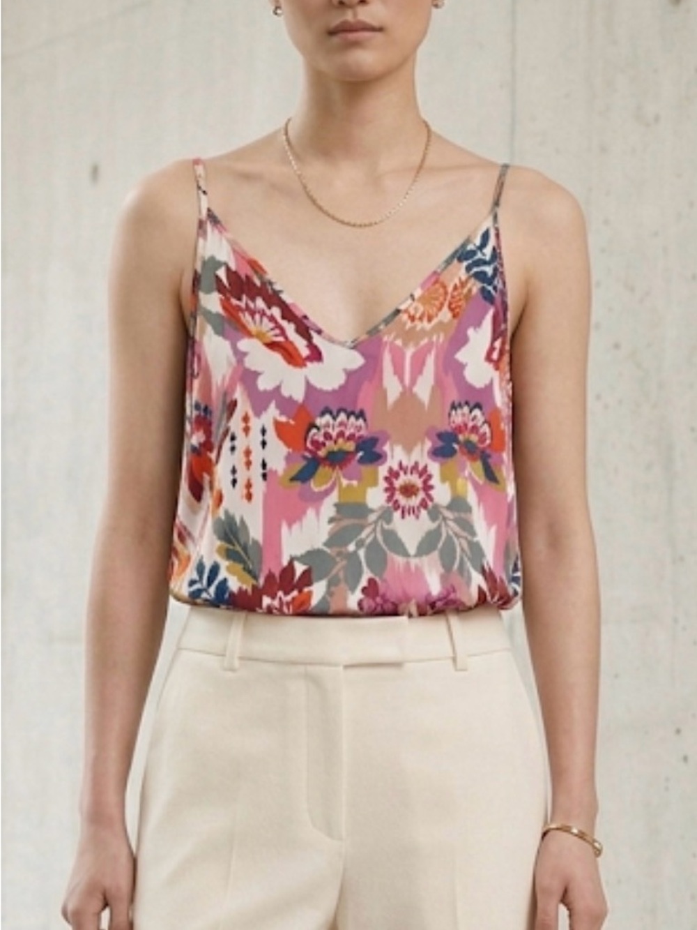Van winkle & co. Floral V-Neck Women’s tank Top Multi L artsy summer boho chic